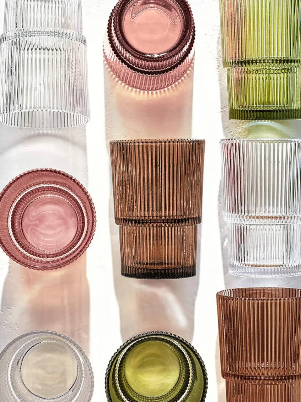 Crate&Barrel Atwell 16 oz highball stackable ribbed glass set of 2